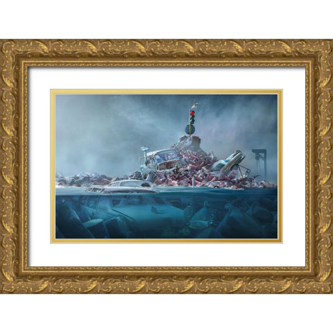 Destruction Of The Environment Gold Ornate Wood Framed Art Print with Double Matting by Almawash, Sulaiman