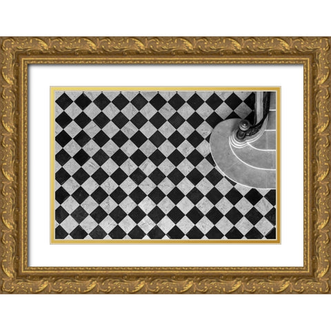 Chessboard Staircase Gold Ornate Wood Framed Art Print with Double Matting by Viretti, Jean-Louis