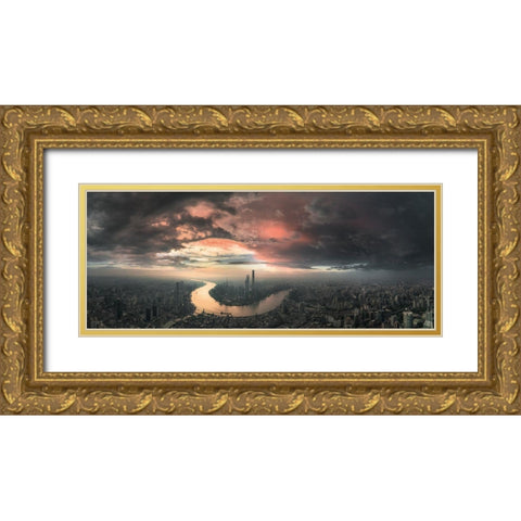 The Bay Gold Ornate Wood Framed Art Print with Double Matting by Huang, Stan