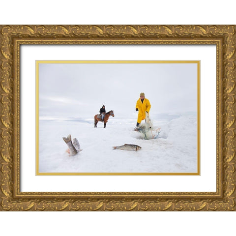 Fisherman Gold Ornate Wood Framed Art Print with Double Matting by Ari, Nese