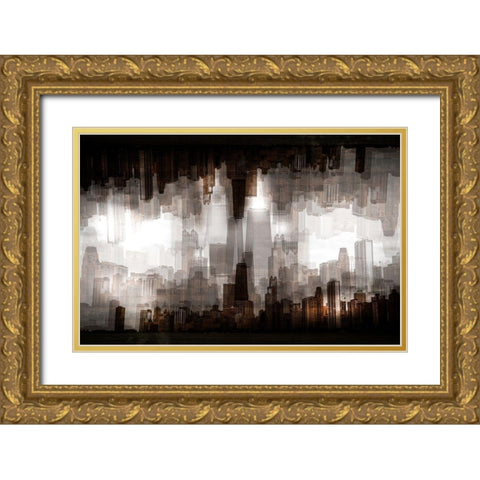 Chicago Skyline Gold Ornate Wood Framed Art Print with Double Matting by Chiriaco, Carmine
