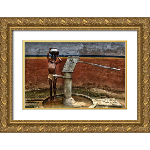 Struggle For Water Gold Ornate Wood Framed Art Print with Double Matting by Das, Avishek