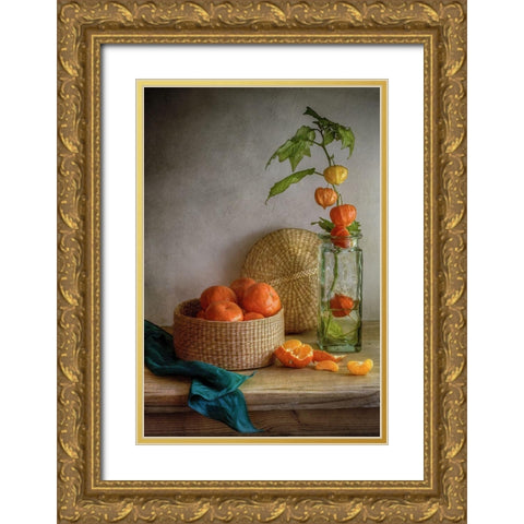 Still Life With Clementines Gold Ornate Wood Framed Art Print with Double Matting by Disher, Mandy