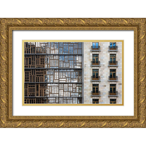 Window Mosaic Gold Ornate Wood Framed Art Print with Double Matting by Van Son, Greetje