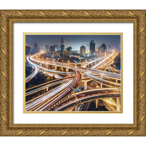 Composition Of The City Gold Ornate Wood Framed Art Print with Double Matting by Jiang, Kevin