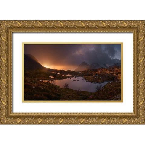 Sunrise Over Lofoten Gold Ornate Wood Framed Art Print with Double Matting by Cia, Inigo