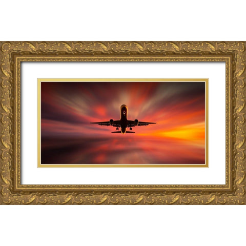 Colorful Landing. Gold Ornate Wood Framed Art Print with Double Matting by Londal, Leif