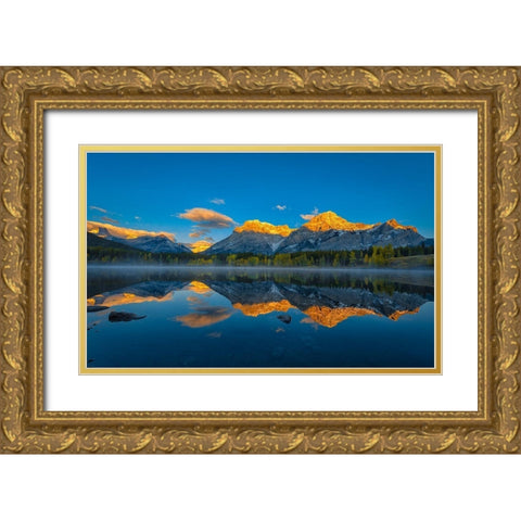 A Perfect Morning In Canadian Rockies Gold Ornate Wood Framed Art Print with Double Matting by Zheng, Michael