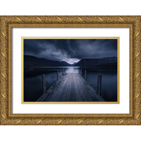 Storm Coming Gold Ornate Wood Framed Art Print with Double Matting by Zhu, Jingshu