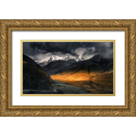A Bend To Light Gold Ornate Wood Framed Art Print with Double Matting by Selions