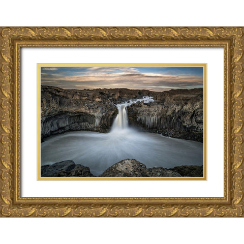 Aldeyjarfoss Waterfall North Iceland Gold Ornate Wood Framed Art Print with Double Matting by Olsson, Ronny