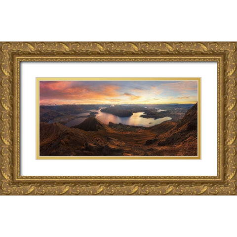 Roys Peak - Panorama View Gold Ornate Wood Framed Art Print with Double Matting by Zhang, Yan