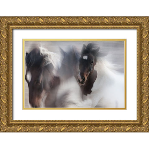 Runaway Horse Gold Ornate Wood Framed Art Print with Double Matting by Benezech, Martine