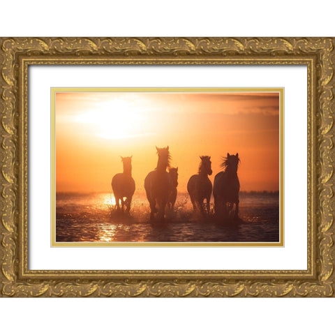 Camargue Angels Gold Ornate Wood Framed Art Print with Double Matting by Anton, Rostovskiy