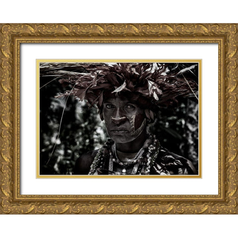 Woman In The Sing-Sing Festival Of Mt Hagen - Papua New Guinea Gold Ornate Wood Framed Art Print with Double Matting by Inazio Kuesta, Joxe