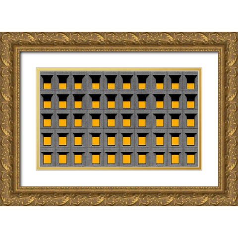 Yellow Squares Gold Ornate Wood Framed Art Print with Double Matting by Schuster, Inge