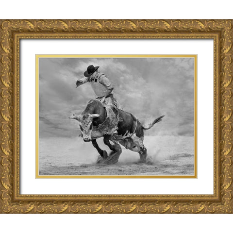 Ram Rodeo Gold Ornate Wood Framed Art Print with Double Matting by Wang, Yun