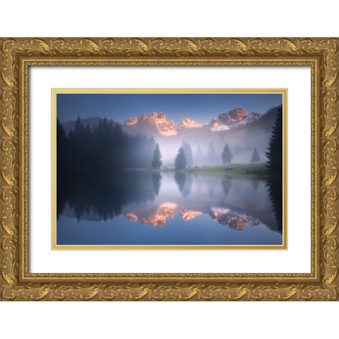 Mysterious Morning By The Lake Gold Ornate Wood Framed Art Print with Double Matting by Rericha, Daniel