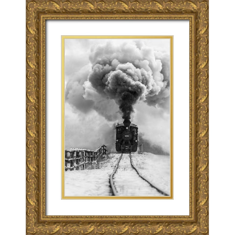 Old Train Gold Ornate Wood Framed Art Print with Double Matting by Dorin Lucian, Sveduneac