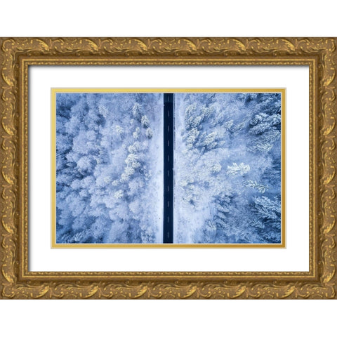A Frosty Road Gold Ornate Wood Framed Art Print with Double Matting by Gastager, Daniel