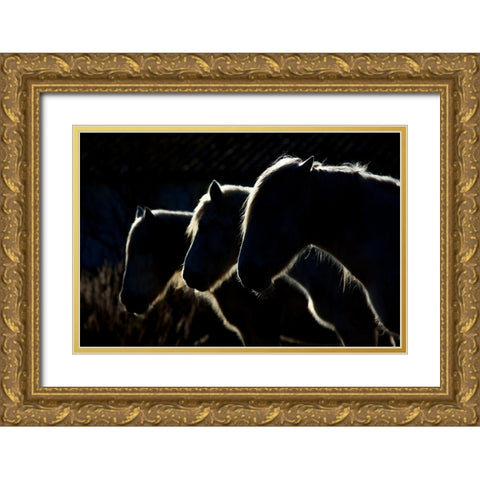 Horses (Colored Version) Gold Ornate Wood Framed Art Print with Double Matting by Romaggi, Michel