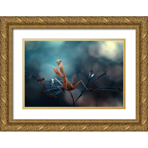 Praying Mantis Gold Ornate Wood Framed Art Print with Double Matting by Gapur Dayak, Abdul