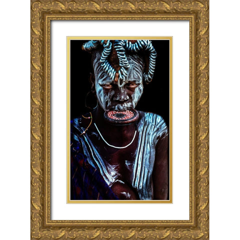 Mursi Woman Gold Ornate Wood Framed Art Print with Double Matting by Damico, Giuseppe