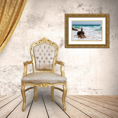 Stone Tower On The Beach Gold Ornate Wood Framed Art Print with Double Matting by Palacios Prieto, Javier