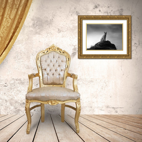Lynx Drama. Gold Ornate Wood Framed Art Print with Double Matting by Saavedra Ruiz, Sergio
