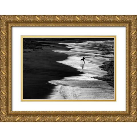 Lonely Surfer 2 Gold Ornate Wood Framed Art Print with Double Matting by Domont, Jois