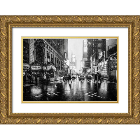 Times Square Gold Ornate Wood Framed Art Print with Double Matting by Ruiz Dueso, Jorge