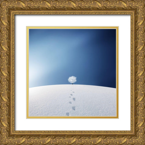 A Tree In The Field Gold Ornate Wood Framed Art Print with Double Matting by Hamiti, Bess