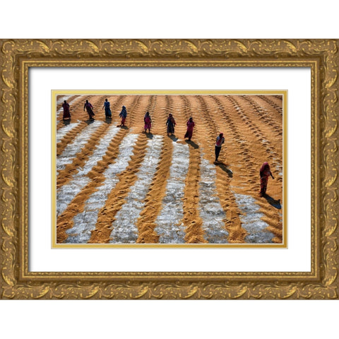 People At Work Gold Ornate Wood Framed Art Print with Double Matting by Das, Avishek