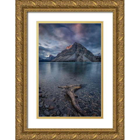 A Cloudy Day In Bow Lake Gold Ornate Wood Framed Art Print with Double Matting by Zheng, Michael