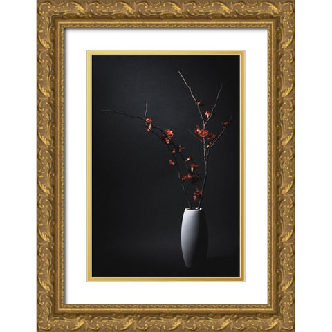 A Japanese Quince Gold Ornate Wood Framed Art Print with Double Matting by Kiyota, Daisuke