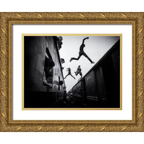 Train Jumpers Gold Ornate Wood Framed Art Print with Double Matting by Rebro, Marcel