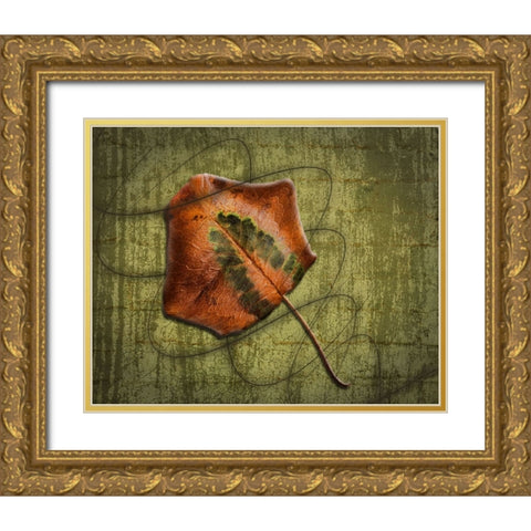 Single Leaf Swirl 1 Gold Ornate Wood Framed Art Print with Double Matting by H. Bowen, Sherry