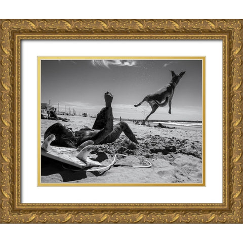 The Super Dog !!! Gold Ornate Wood Framed Art Print with Double Matting by Vasconcelos, Luis