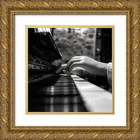 More Music Please Gold Ornate Wood Framed Art Print with Double Matting by Antonio Cobo, Marco