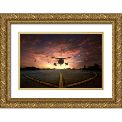 Chasing The Sunset Gold Ornate Wood Framed Art Print with Double Matting by Rahayu, Ganjar
