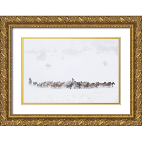 Winter Pastures Gold Ornate Wood Framed Art Print with Double Matting by Xu, Tony