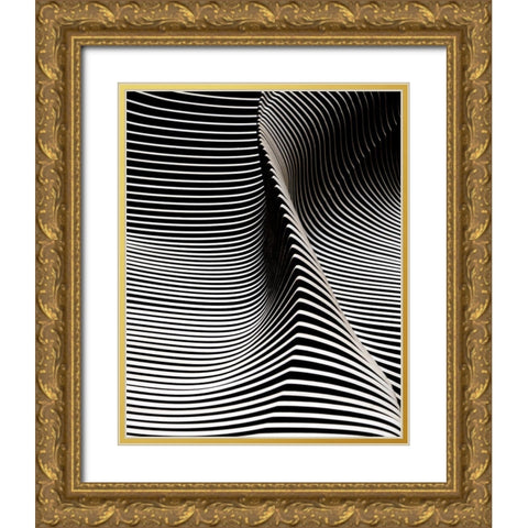 Wave 2 Gold Ornate Wood Framed Art Print with Double Matting by Behnamnasri