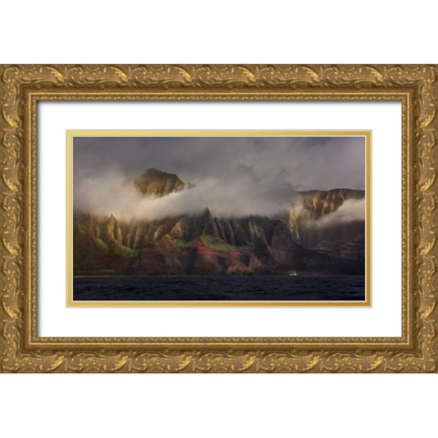 Ancient Cliff Gold Ornate Wood Framed Art Print with Double Matting by Wangqian, Jerry