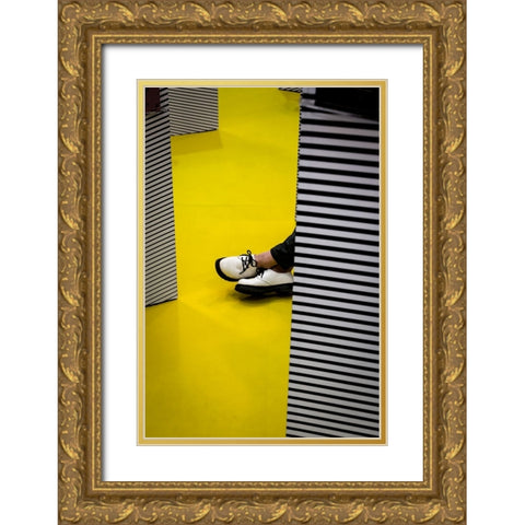 Activities On The Yellow Floor Gold Ornate Wood Framed Art Print with Double Matting by Lin, Fengshou
