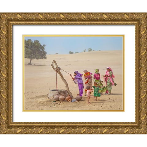 Water Pullers Gold Ornate Wood Framed Art Print with Double Matting by Nayyer Reza, Sayyed