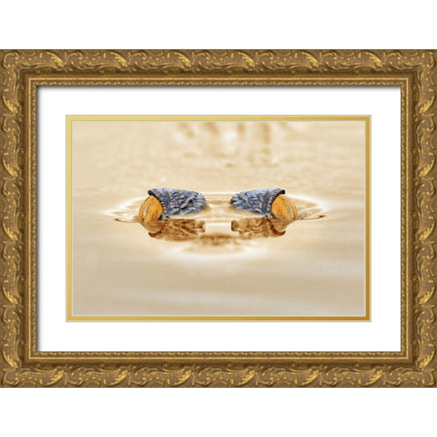 Crocodile - The Gold Eye Gold Ornate Wood Framed Art Print with Double Matting by Priyadi, Andri