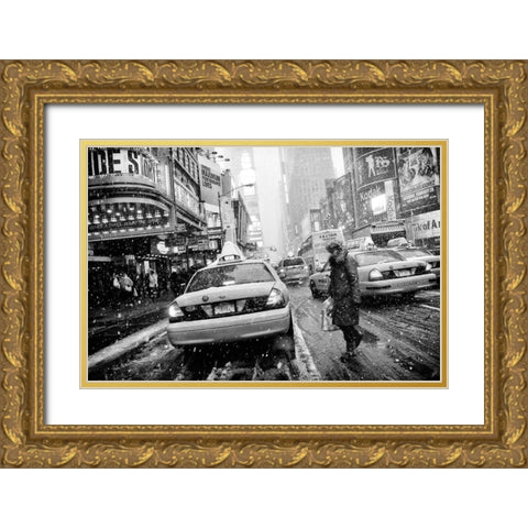 New York In Blizzard Gold Ornate Wood Framed Art Print with Double Matting by Froyda, Martin