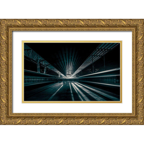 Platform Beijing Gold Ornate Wood Framed Art Print with Double Matting by Baidongyun