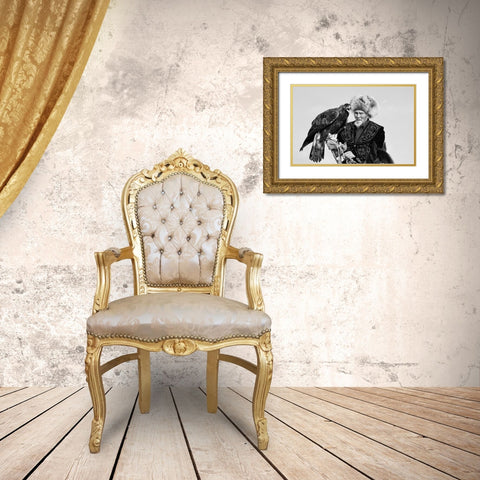 Eagle And Old Man Gold Ornate Wood Framed Art Print with Double Matting by Shen, Shirley