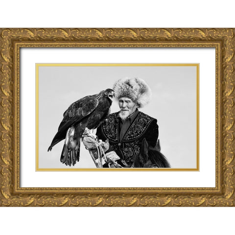 Eagle And Old Man Gold Ornate Wood Framed Art Print with Double Matting by Shen, Shirley